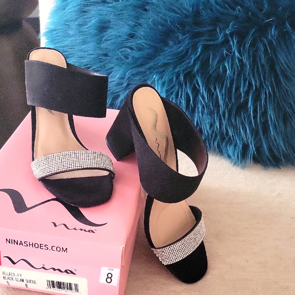 Nina Black Chunky Heel Sandals